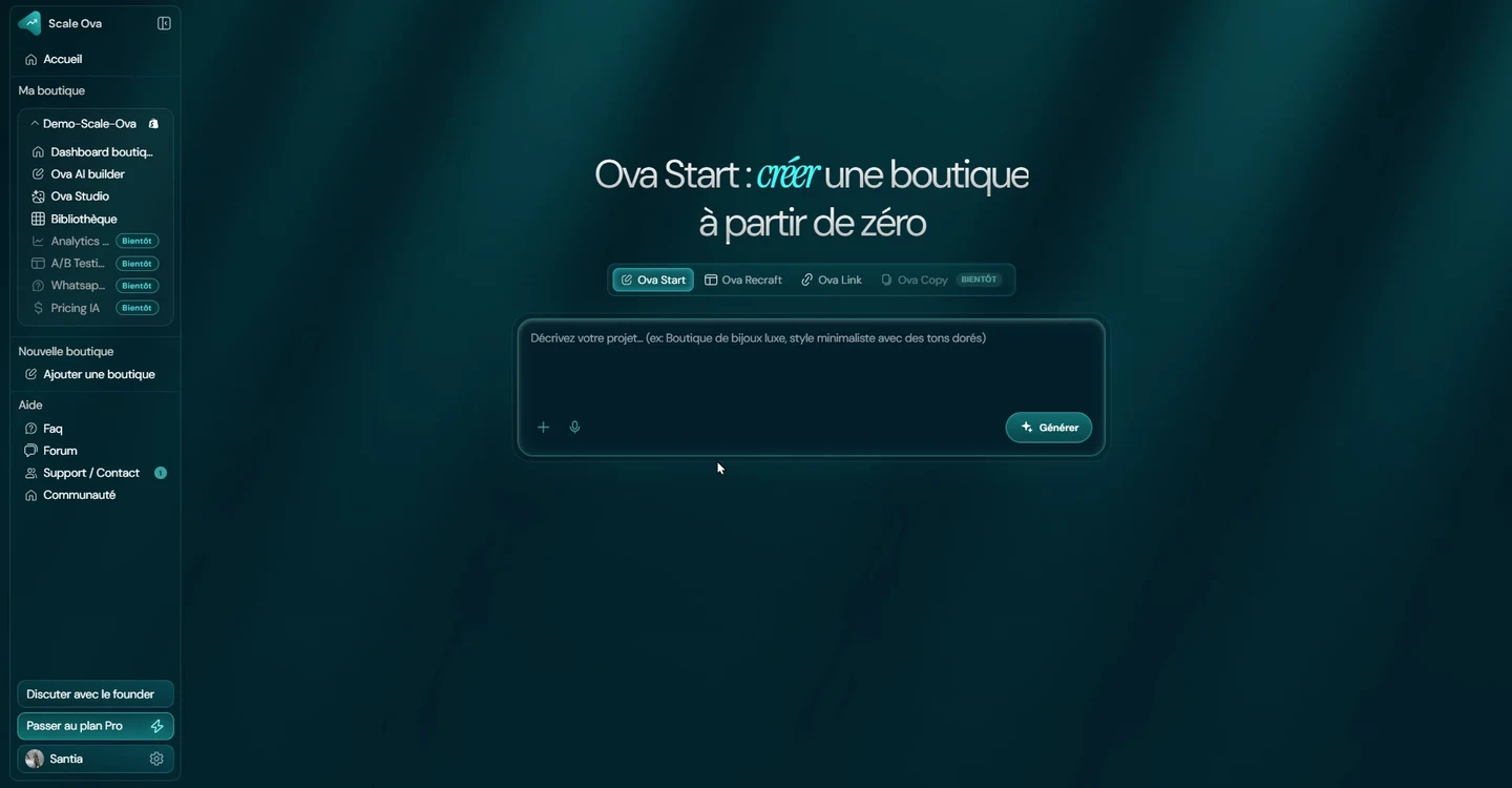 Scale Ova interface preparing a serum store from a conversation