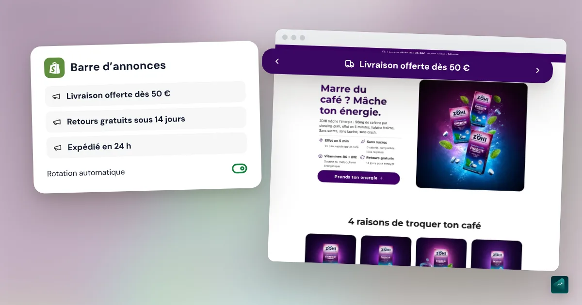Bandeau d'annonce Shopify : l'ajouter et le faire défiler sans appli