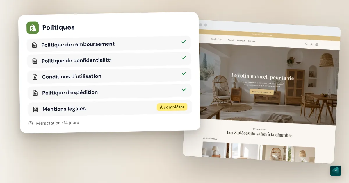 Pages légales d'une boutique Shopify : CGV, mentions légales, retours, confidentialité et cookies