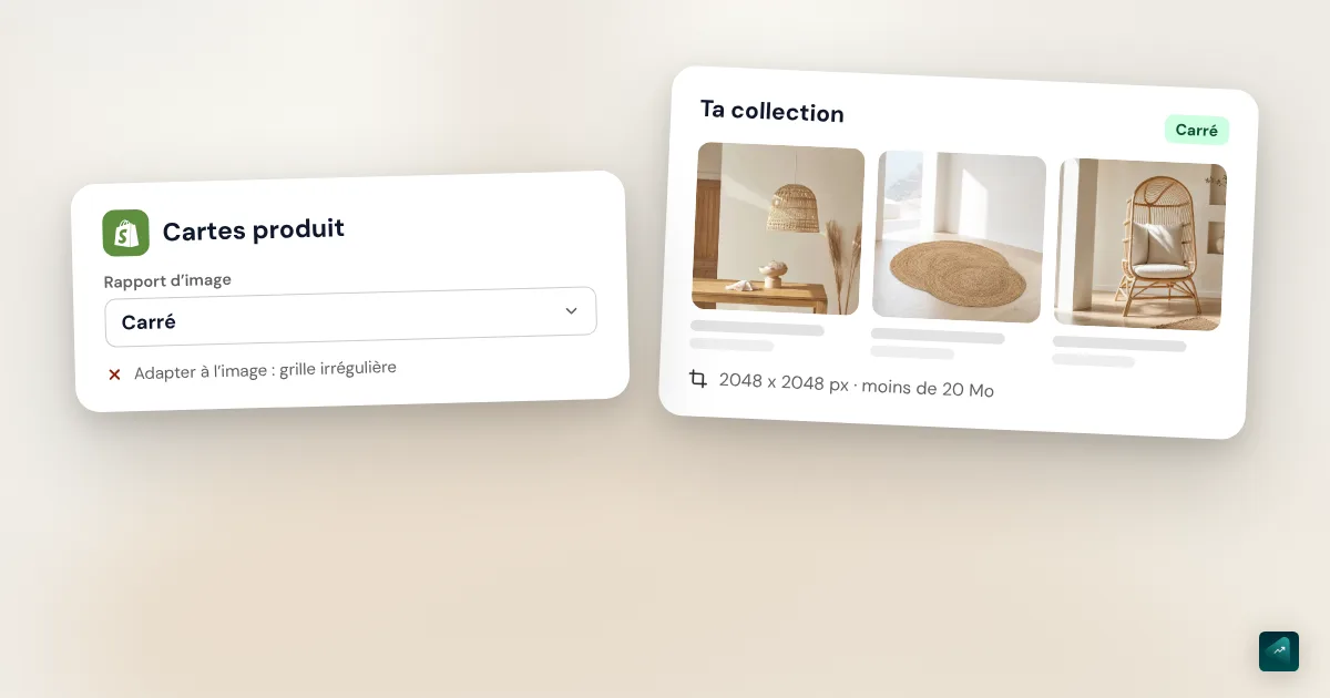 Taille photo produit Shopify : dimensions, poids, format et ratio pour une grille bien alignée