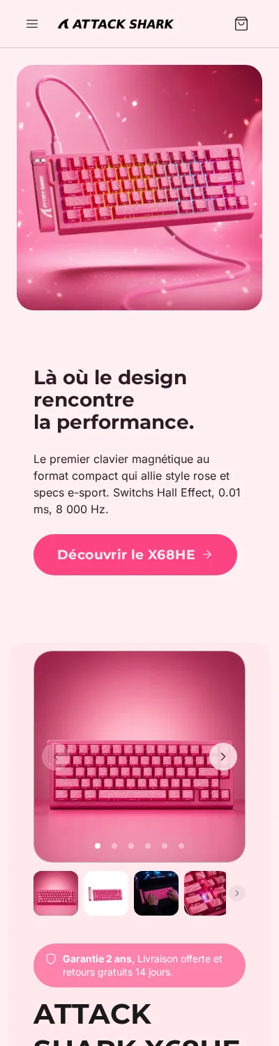 Page d'accueil d'une boutique démo générée par Scale Ova, version mobile