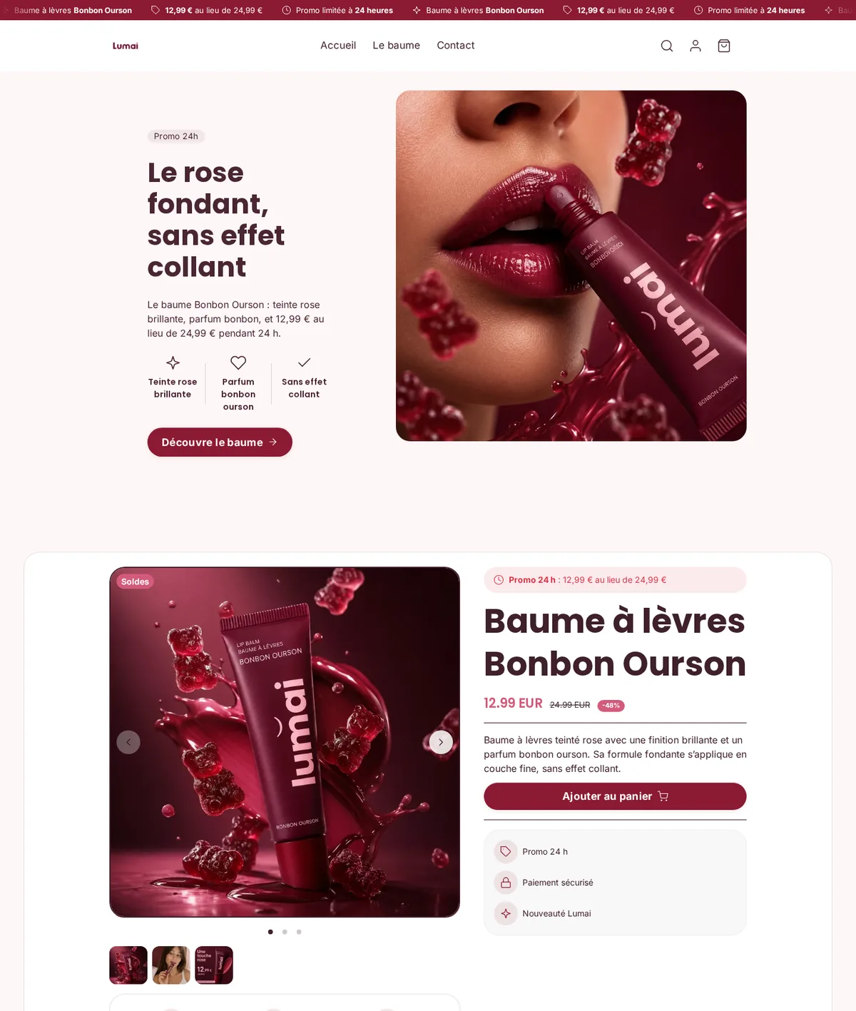 Page d'accueil d'une boutique démo générée par Scale Ova, version ordinateur