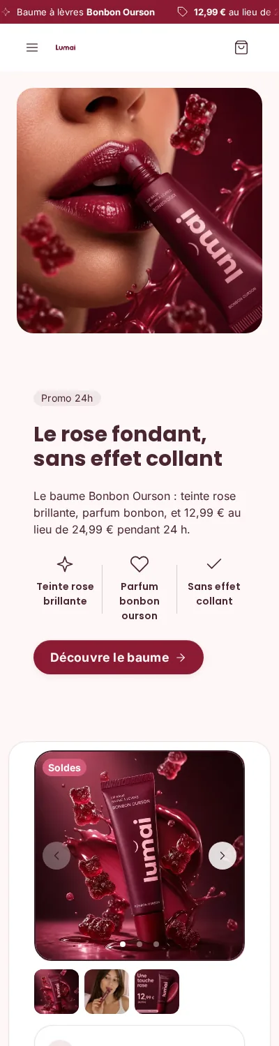 Page d'accueil d'une boutique démo générée par Scale Ova, version mobile