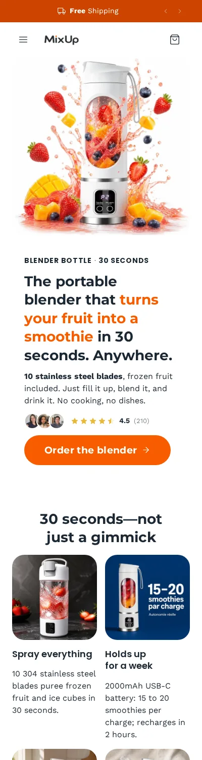 Home page of a demo store generated by Scale Ova, mobile version