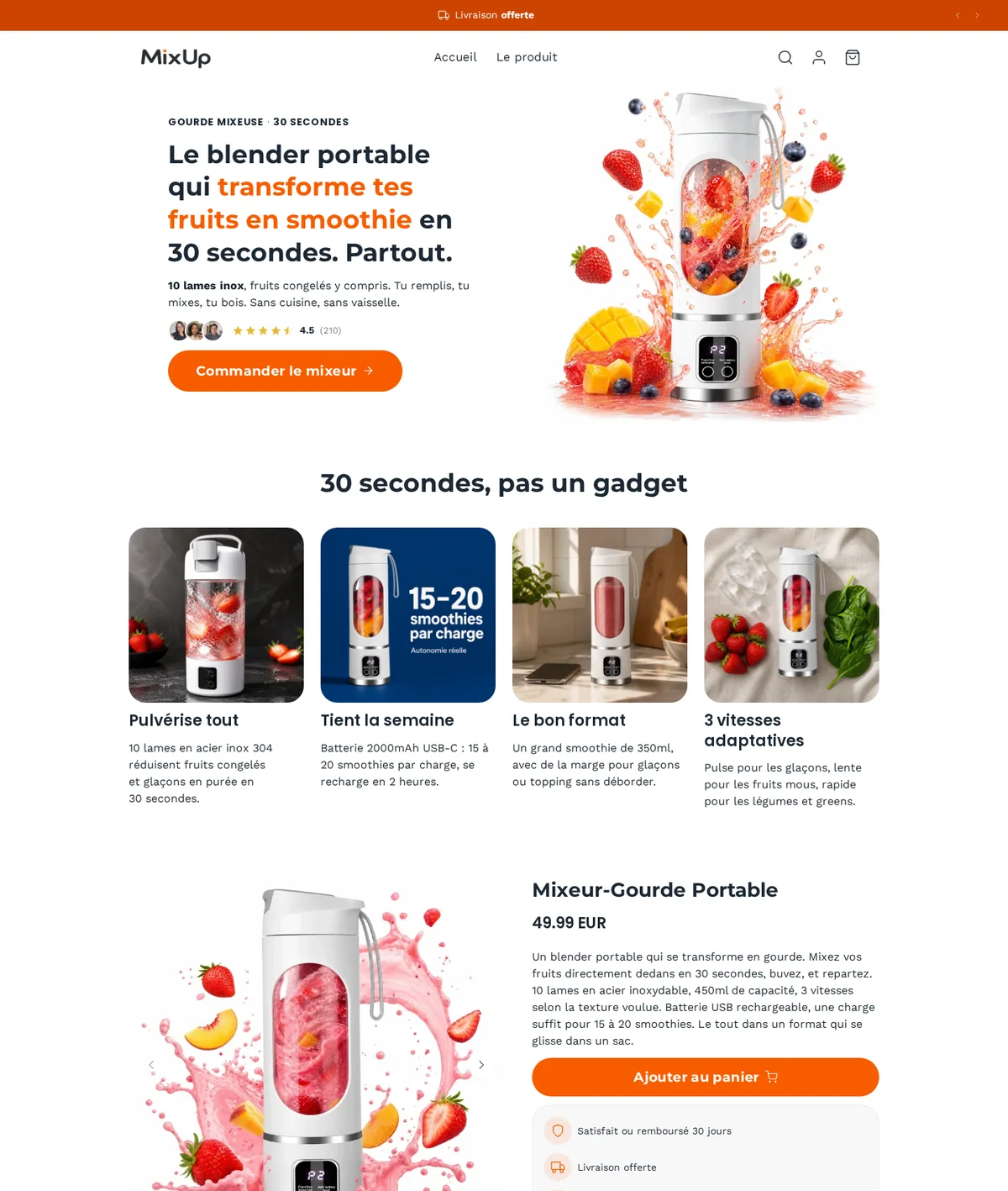 Page d'accueil d'une boutique démo générée par Scale Ova, version ordinateur