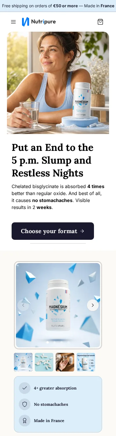 Home page of a demo store generated by Scale Ova, mobile version