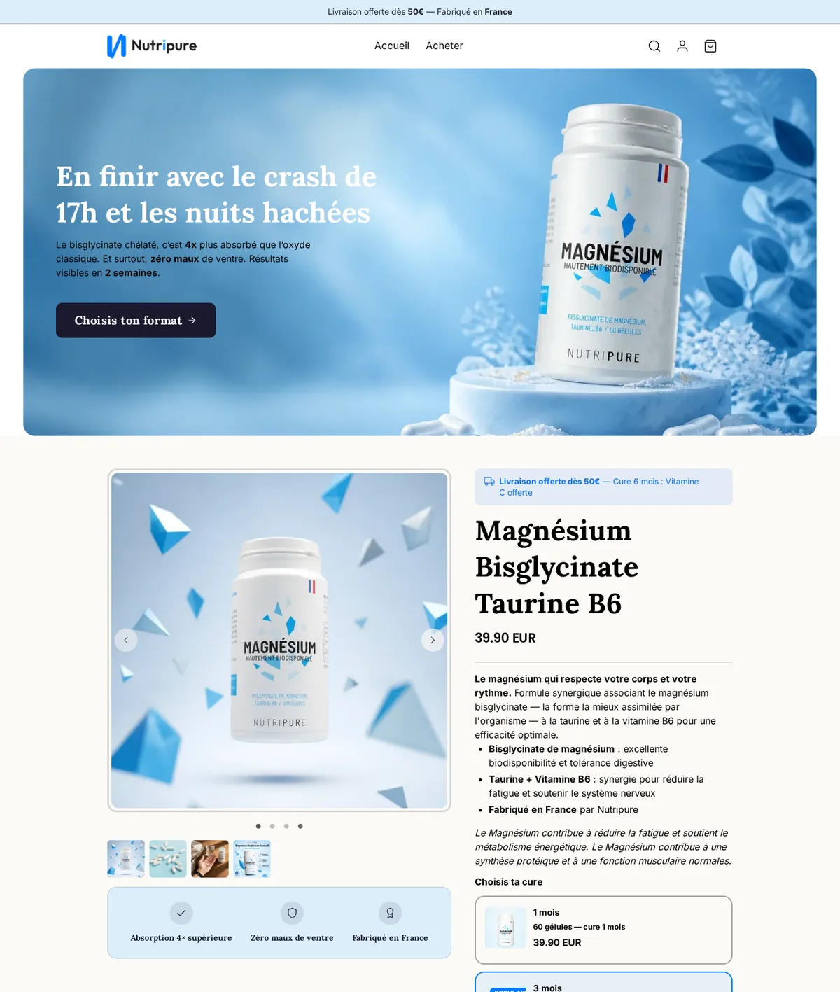 Page d'accueil d'une boutique démo générée par Scale Ova, version ordinateur